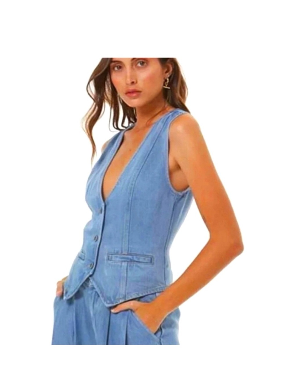 Young Fabulous & Broke Denim Vest Size M NWT Tencel Lyocell Modal Light Wash